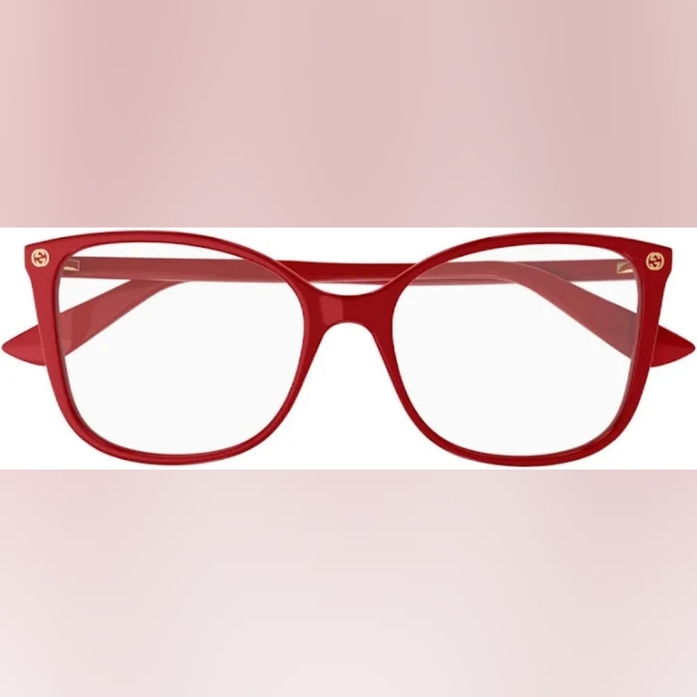 New Gucci Eyeglasses Frames GG0026O 010 Shiny Red Cat Eye Full Rim 53-17-140